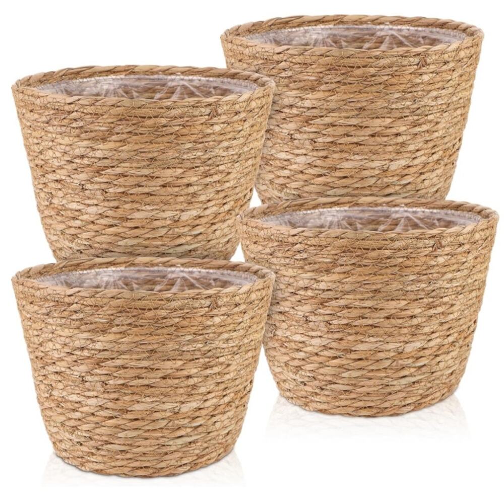 Set of 4 Natural Seagrass Planter Baskets with Plastic Liner